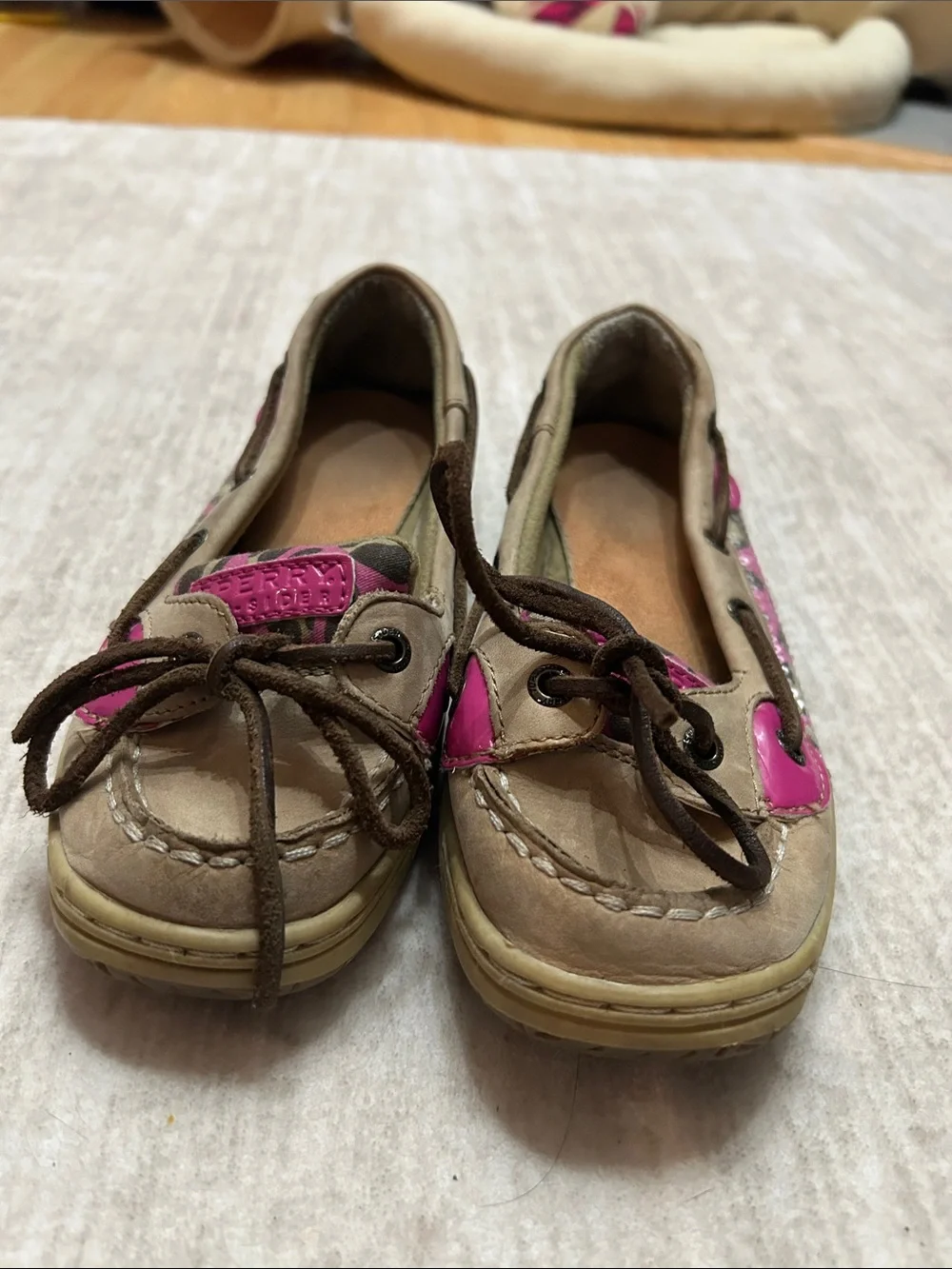 Sperry Kids Moccasin Boat Shoes - Brown with Pink Accents